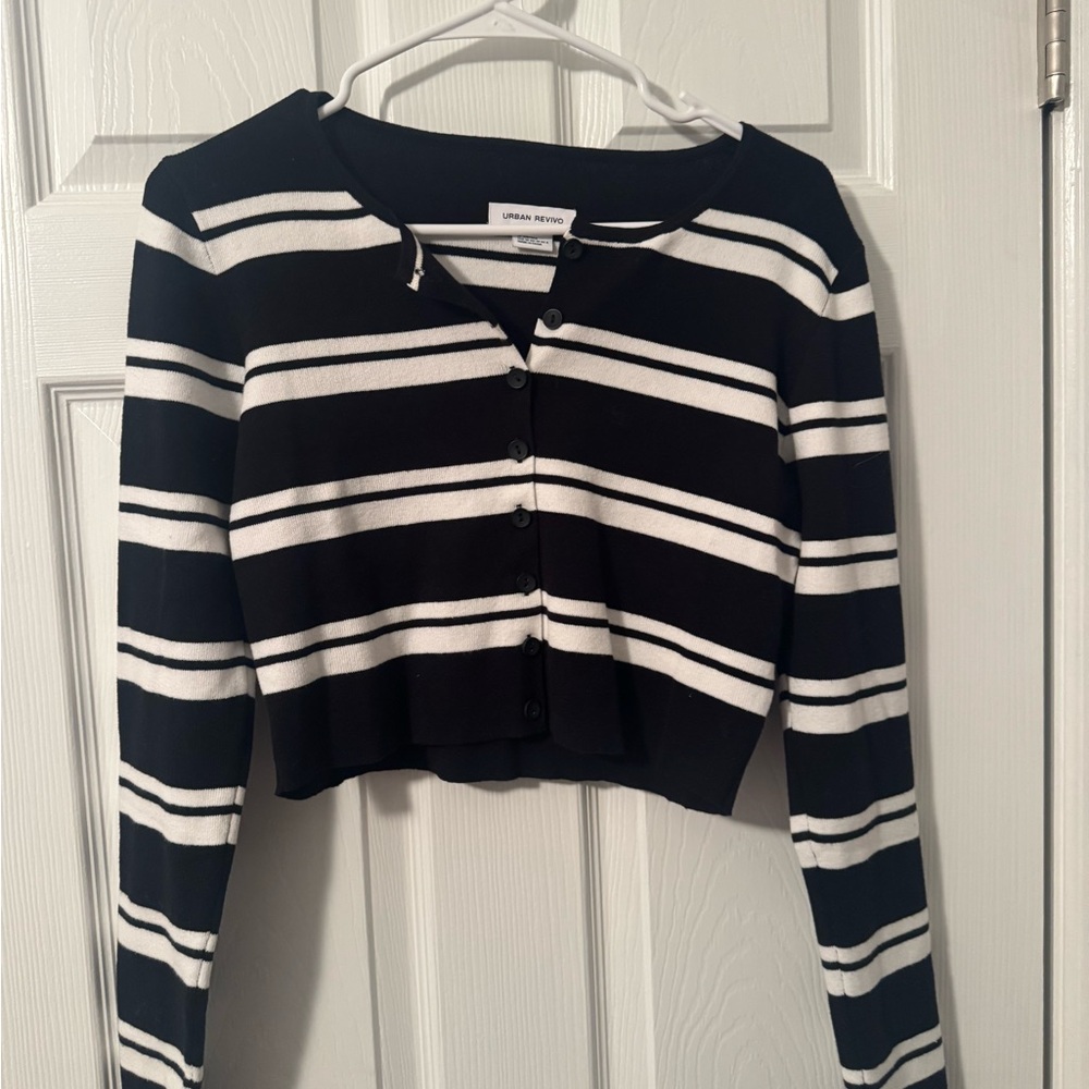 Urban Outfitters Black and White Striped Crop Cardigan